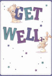 Brimming with warmth and cheerful optimism, this get well card showcases two adorable friends-a huggable teddy bear and a spirited puppy-joyfully supporting the oversized, colourful words 'Get Well'. The lively indigo and teal letterforms stand out against a soft cream background, reminiscent of gentle mornings in Gants Hill. Scattered star motifs in hues of blue and purple twinkle across the artwork, infusing the scene with hope, playfulness, and encouragement. The bear's depicted fur is plush and tactile, while the puppy's floppy ears and sweet gaze heighten the sense of affection and comfort. Like a hand-tied bouquet delivered by local florists through Gants Hill and Redbridge, every detail in the design aims to lift someone's spirits. The care in each brushstroke and the vibrant, harmonious colours evoke the feeling of community support-making this card a gentle, heartfelt gesture, ideal for sending love and cheer to anyone on their road to recovery in the neighbourhood.